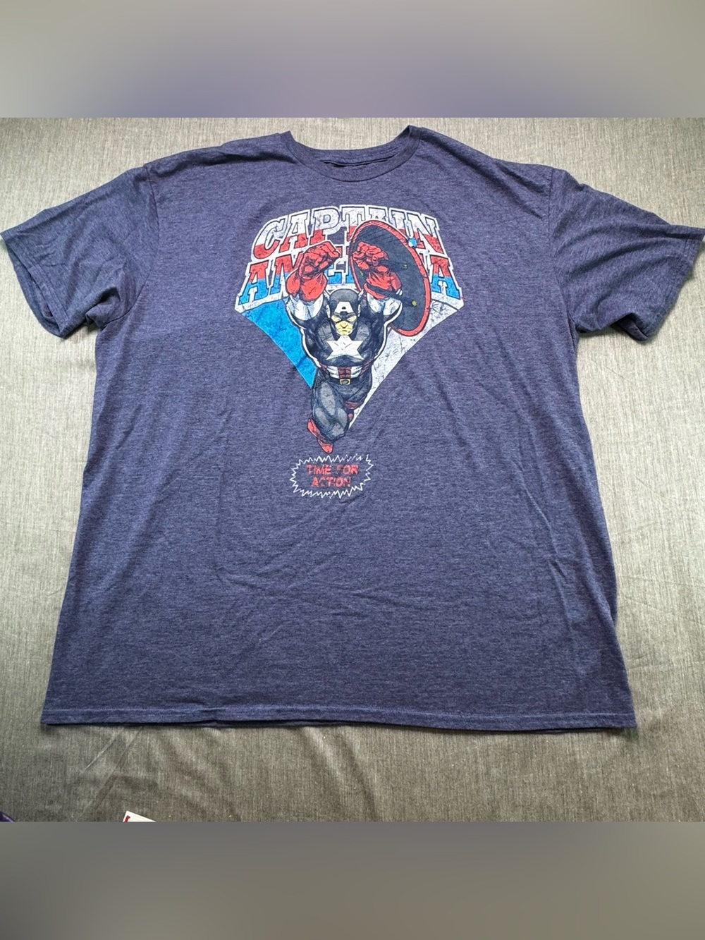 Marvel Captain America Shirt Mens XXL Blue Heather Vintage Retro Time For Action